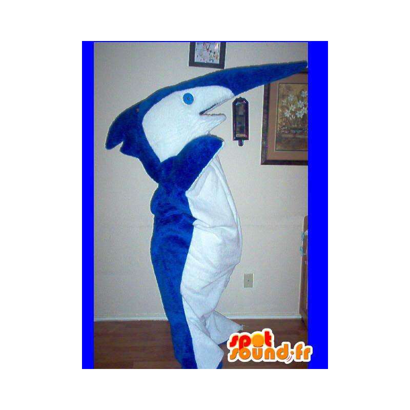Blauw en wit zwaardvis mascotte - zwaardvis Disguise - MASFR002698 - Fish Mascottes