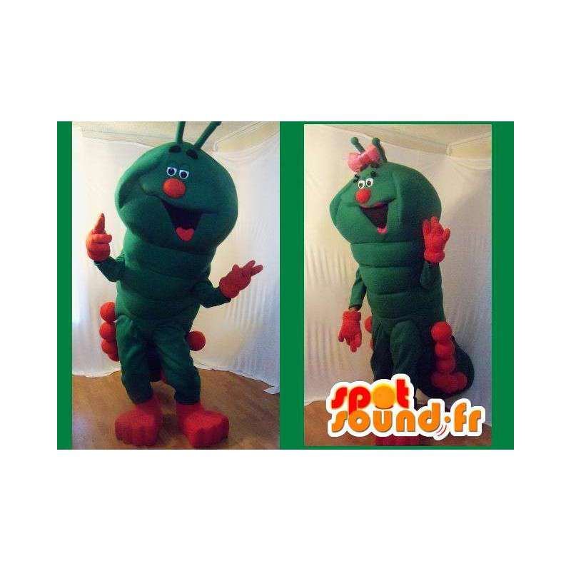 Mascot verde e vermelho lagarta gigante - traje lagarta - MASFR002703 - mascotes Insect