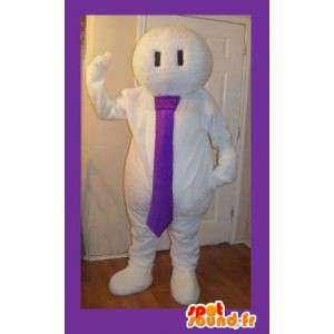 Homem branco da mascote com o laço - tudo traje branco - MASFR002708 - Mascotes homem