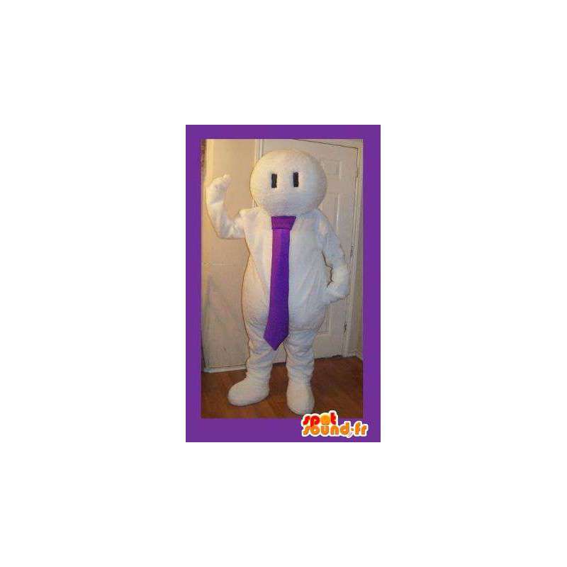 Mascotte bonhomme blanc avec cravate - Déguisement tout blanc - MASFR002708 - Mascottes Homme