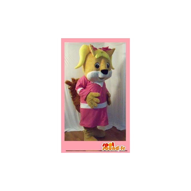 Mascotte d'écureuil habillé en rose et blanc - Costume d'écureuil - MASFR002709 - Mascottes Ecureuil