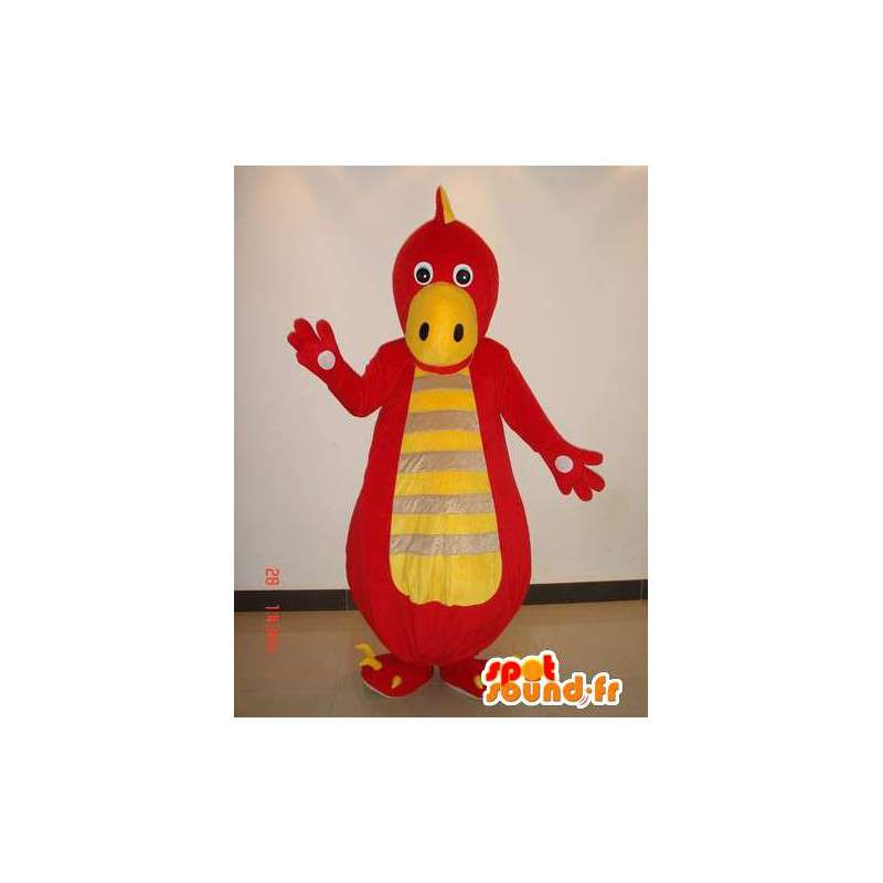 Dinosaur Mascot Red and yellow striped - Costume reptiles - MASFR00223 - Mascots dinosaur