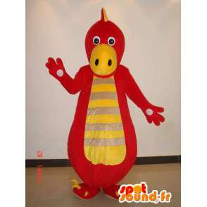 Dinosaur Mascot Red and yellow striped - Costume reptiles - MASFR00223 - Mascots dinosaur