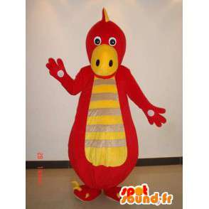 Dinossauro mascote listrado vermelho e amarelo - traje de répteis - MASFR00223 - Mascot Dinosaur