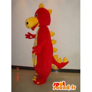 赤と黄色の縞模様の恐竜のマスコット-爬虫類の衣装-MASFR00223-恐竜のマスコット