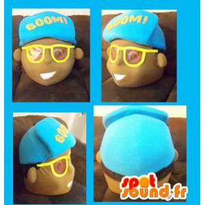 Head boy fashion glasses with yellow and blue cap - MASFR002727 - Heads of mascots