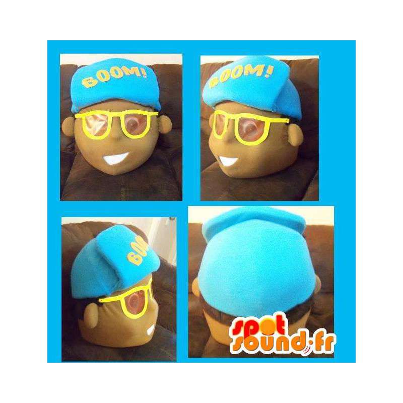 Head boy fashion glasses with yellow and blue cap - MASFR002727 - Heads of mascots
