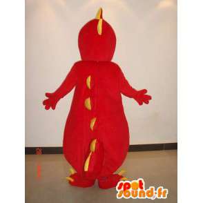 Dinosaur Mascot Red and yellow striped - Costume reptiles - MASFR00223 - Mascots dinosaur