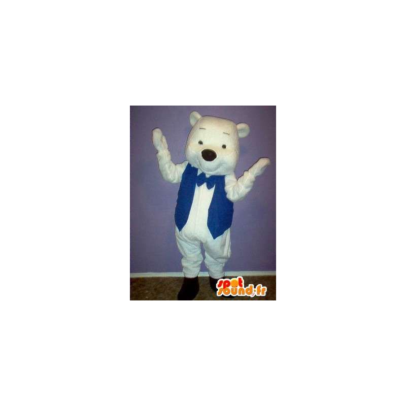 Mascot urso polar com um colete azul - fantasia de urso polar - MASFR002746 - mascote do urso