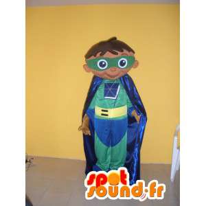 Mascotte d'enfant super héros habillé en vert, jaune et bleu - MASFR002751 - Mascottes Enfant