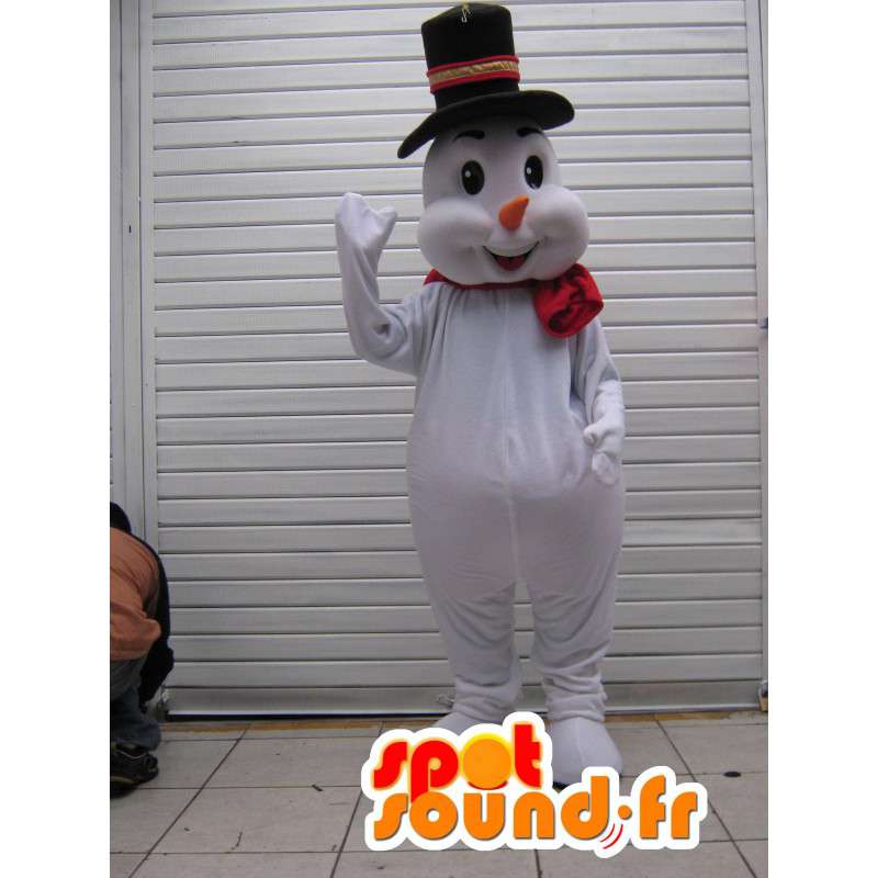 Mascot snømann med sin svart lue og skjerf - MASFR002754 - Man Maskoter
