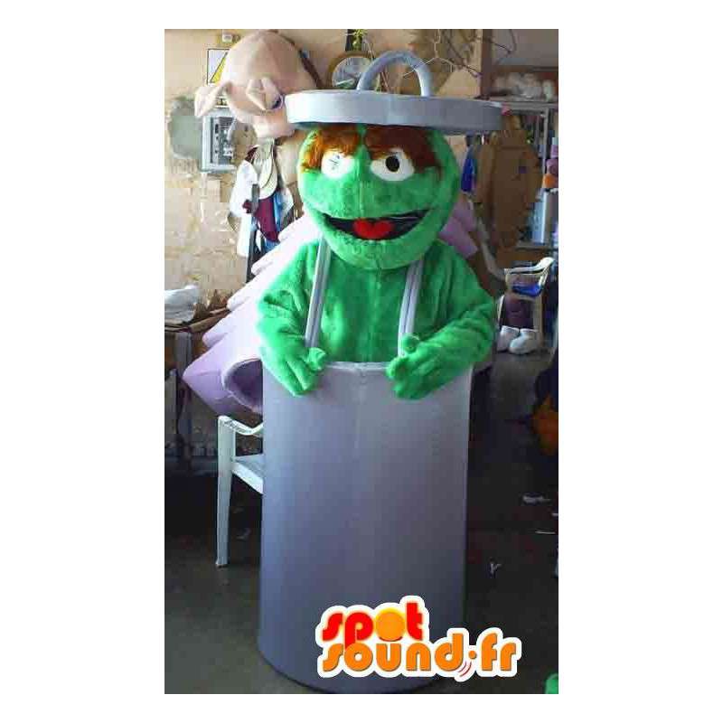 Grön monster maskot i en papperskorg - Monster kostym -