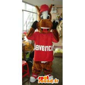 Horse mascot cartoon style dressed red sweat  - MASFR002773 - Mascots horse