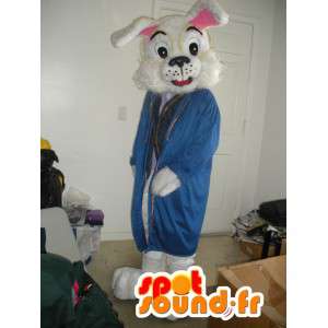 Mascotte de lapin habillé en manteau bleu - Costume de lapin - MASFR002789 - Mascotte de lapins