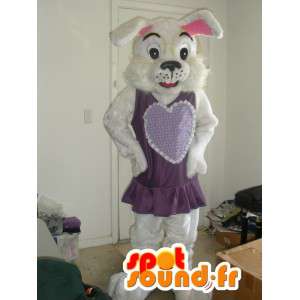 Mascotte de lapin habillé en robe violette - Costume de lapin - MASFR002791 - Mascotte de lapins