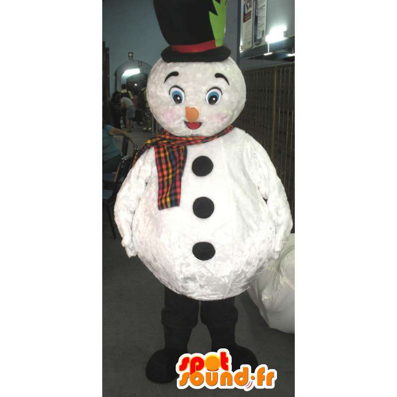 Mascote boneco de neve branco com chapéu e lenço - MASFR002794 - Mascotes homem