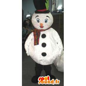 Bílý sněhulák maskot s kloboukem a šátek - MASFR002794 - Man Maskoti