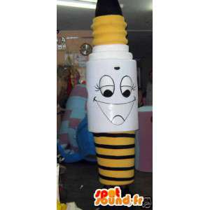 Mascotte d'ampoule géante noir jaune et blanche  - MASFR002797 - Mascottes Ampoule