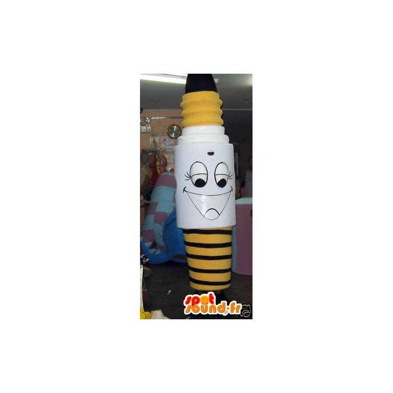 Mascot gigante bombilla amarilla en blanco y negro - MASFR002797 - Bulbo de mascotas