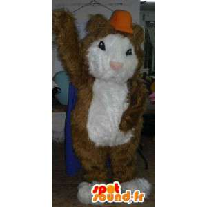 Bruine en witte hamster mascotte met een oranje hoed - MASFR002807 - Animal Mascottes