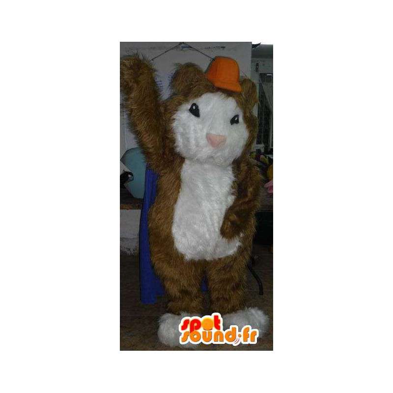 Pet criceto marrone e bianco con un cappuccio arancione - MASFR002807 - Animali mascotte Pet criceto marrone e bianco con un cappuccio arancione - MASFR002807 - Animali mascotte