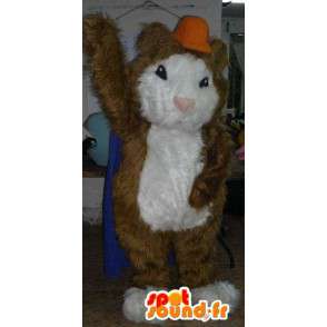 Brun og hvit hamster maskot med en oransje lue - MASFR002807 - Animal Maskoter
