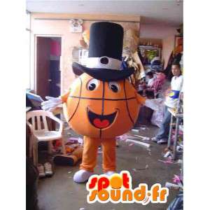 Orange basketmaskot med en svart hatt - Spotsound maskot