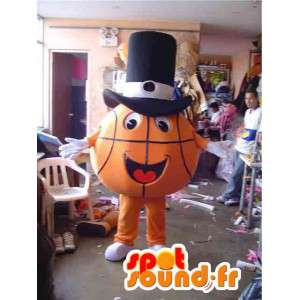 πορτοκαλί μασκότ μπάσκετ με το μαύρο καπέλο - MASFR002818 - σπορ μασκότ
