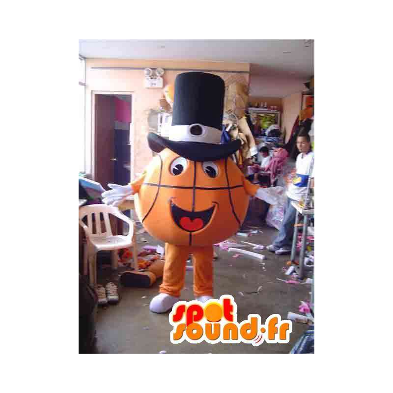 Baloncesto bola anaranjada de la mascota con el sombrero negro - MASFR002818 - Mascota de deportes