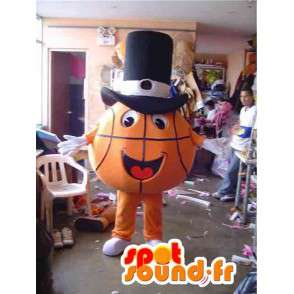 Oranssi koripallo maskotti musta hattu - MASFR002818 - urheilu maskotti