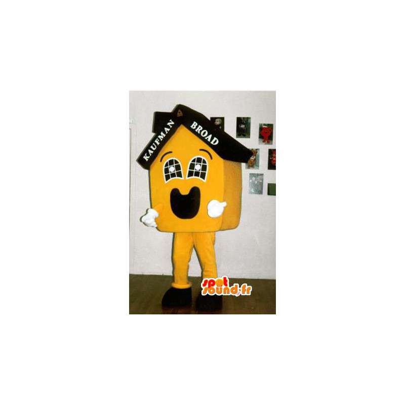 Mascotte a forma di casa gialla personalizzabile  - MASFR002916 - Mascotte di casa