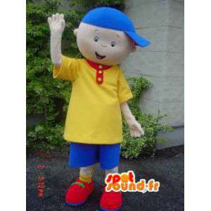 Mascota del niño con su vestido y sombrero amarillo y azul - MASFR002924 - Niño de mascotas