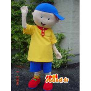 Mascotte d'enfant avec sa tenue jaune et bleu et sa casquette - MASFR002924 - Mascottes Enfant