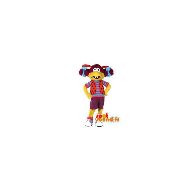 Mascotte de bonhomme jaune en tenue et cheveux colorés - MASFR002929 - Mascottes Homme