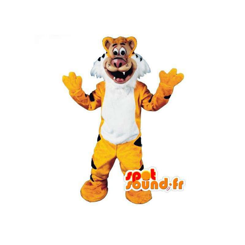 Gele tijger mascotte, zwart en wit - tijgerkostuum - MASFR002931 - Tiger Mascottes