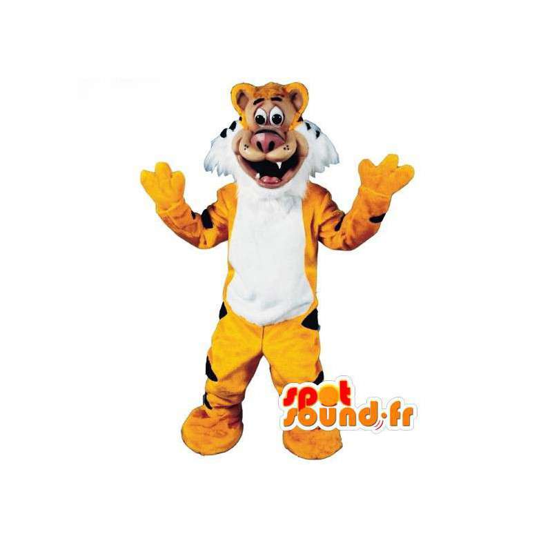 Gul tigermaskot, svartvitt - Tigerdräkt - Spotsound maskot