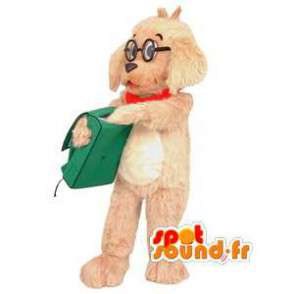 Tan hond mascotte, harig, bril - Hond Kostuums - MASFR002940 - Dog Mascottes
