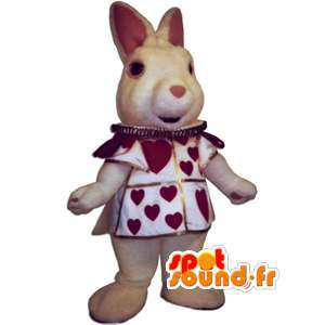 Mascote coelho realista com a sua roupa com corações - MASFR002950 - Mascotte de lapins