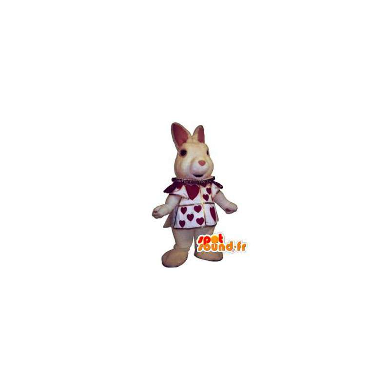 Mascote coelho realista com a sua roupa com corações - MASFR002950 - Mascotte de lapins