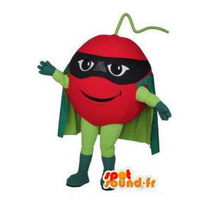 Mascot Super-Tomate mit einem grünen Umhang - Kostüm Supertomaten - MASFR002952 - Superhelden-Maskottchen
