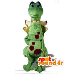 Green dragon mascot red polka dot - Dinosaur Costume - MASFR002956 - Dragon mascot