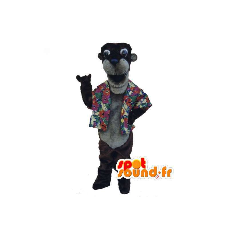 Otter mascot shaped with a Hawaiian shirt with flowers - MASFR002988 - Mascots of plants