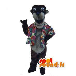 Otter mascot shaped with a Hawaiian shirt with flowers - MASFR002988 - Mascots of plants