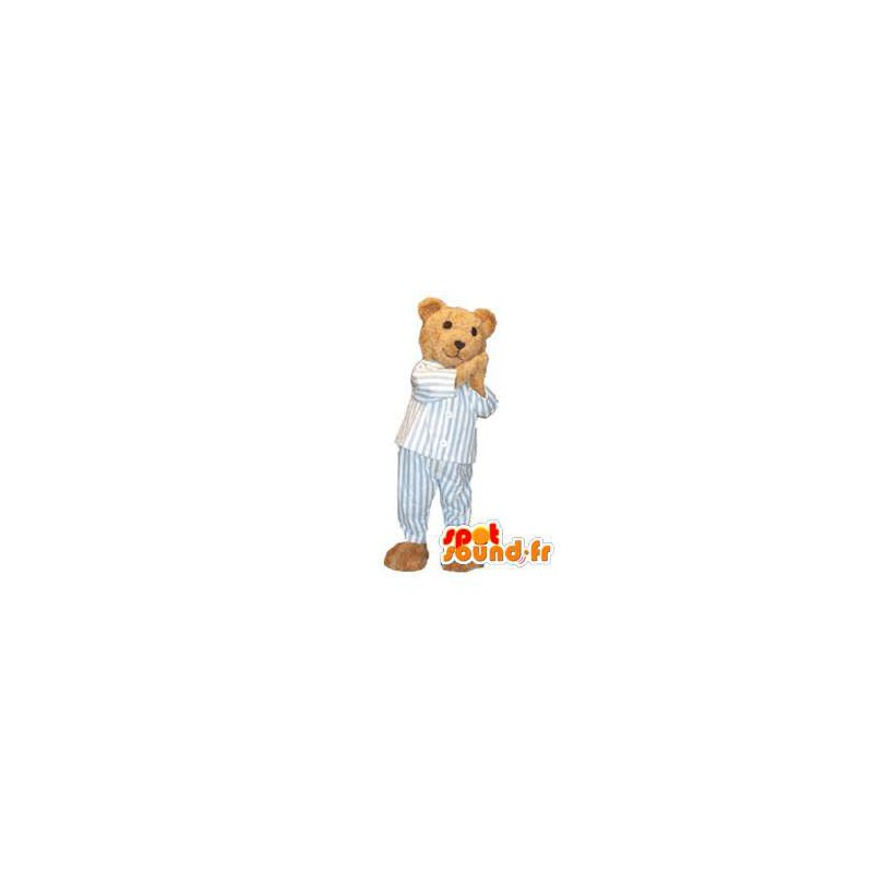 Bear mascot dressed in pajamas - Costume Teddy - MASFR002990 - Bear mascot