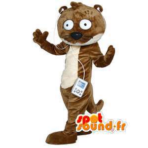 Mascotte de loutre marron et blanche façon cartoon  - MASFR002995 - Mascottes de l'océan