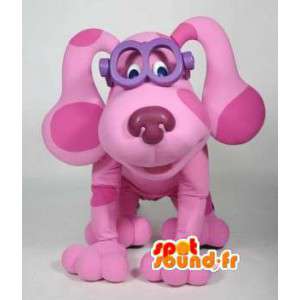 Fun cão mascote rosa com óculos roxos - MASFR003003 - Mascotes cão