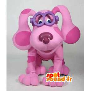 Fun cão mascote rosa com óculos roxos - MASFR003003 - Mascotes cão