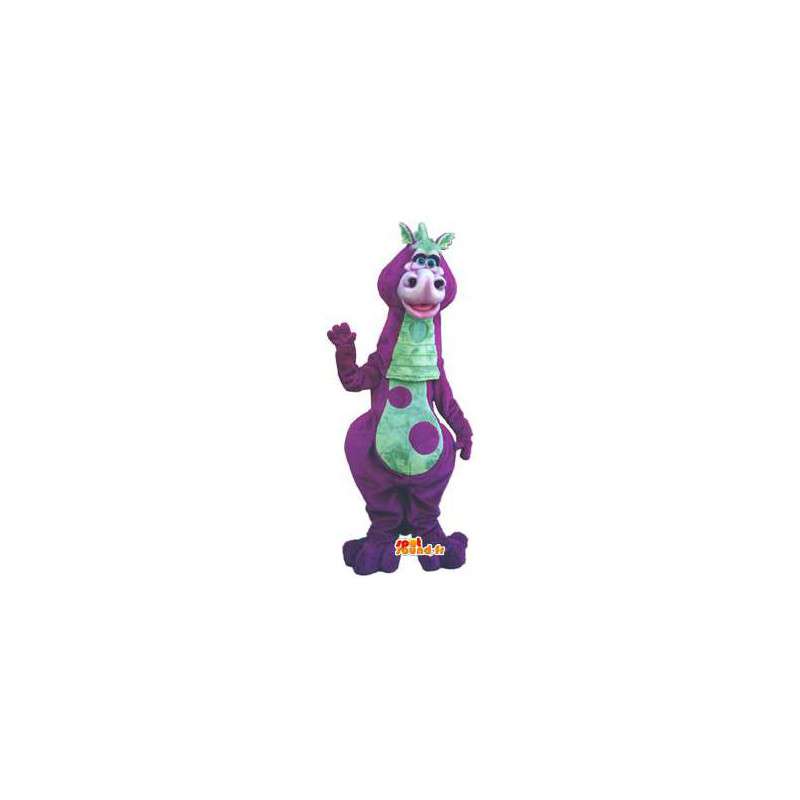 Green dinosaur mascot and purple - Dinosaur Costume - MASFR003017 - Mascots dinosaur