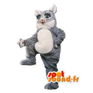 Cinza e branco gato mascote tamanho gigante - Traje do gato - MASFR003032 - Mascotes gato