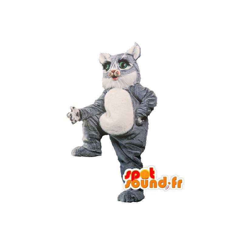 Cinza e branco gato mascote tamanho gigante - Traje do gato - MASFR003032 - Mascotes gato